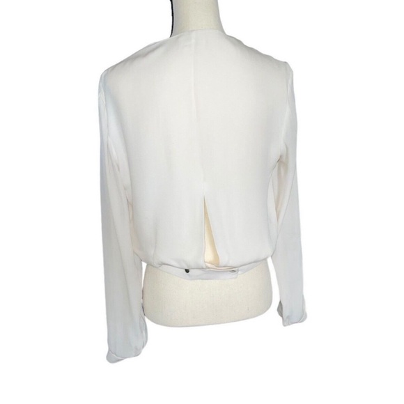 L’Agence Women Ivory Long Sleeve Draped Faux-Wrap Silk Blouse Size S - Picture 2 of 7
